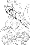 armor big_breasts black_and_white breasts cleavage clothed clothing dragon female huge_breasts jijis-waifus melee_weapon monochrome oh-jiji polearm skimpy slightly_chubby smile solo spear thick_thighs unconvincing_armor weapon 