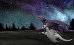  2017 detailed_background dragon green_eyes horn kodardragon membranous_wings night outside purple_skin scalie sile sky star starry_sky western_dragon white_skin wings 