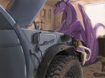  car detailed_background dragon kodardragon membranous_wings purple_skin smile solo vehicle wings 