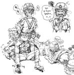  blush cum_in_mouth cumshot female_soldier gogocherry monochrome oral sex_slave translation_request uniform 