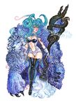  1girl blue_hair breasts dragon_blaze dragon_girl glasses horns leo long_hair lucifiel_gebet monster_girl solo witch 