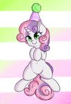  2016 absurd_res cute equine eyelashes female feral friendship_is_magic green_eyes hair hat hi_res horn mammal multicolored_hair multicolored_tail my_little_pony navel party_hat pink_hair purple_hair smile solo sweetie_belle_(mlp) two_tone_hair unicorn unicorn_horn wickedsilly 