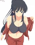  :/ absurdres alternate_hairstyle bad_id bad_pixiv_id bangs bare_shoulders black_eyes black_hair blush breasts cleavage closed_mouth collarbone commentary_request cowboy_shot from_above furiruno groin highres ikaruga_(senran_kagura) jacket large_breasts long_hair looking_at_viewer navel open_track_jacket pants ponytail senran_kagura senran_kagura_shoujo-tachi_no_shin'ei sidelocks solo sports_bra stomach sweat track_jacket track_pants track_suit undressing 