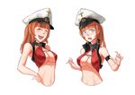  blue_eyes cowboy_shot hat md5_mismatch multiple_girls orange_hair pacific peaked_cap ponytail red_swimsuit sima_naoteng skindentation smile surprised swimsuit teeth u-552_(pacific) 