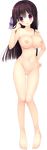  barefoot black_hair breasts censored eyebrows_visible_through_hair full_body hair_ribbon haruoto_alice_gram highres large_breasts long_hair looking_at_viewer mosaic_censoring navel nipples non-web_source nude official_art open_mouth pink_eyes pussy ribbon rindou_yaya solo takanae_kyourin transparent_background 