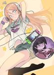  angry aqua_eyes ass aura blush commentary_request game_console gokou_ruri hair_ornament hairclip half-closed_eyes headphones hyocorou jacket kousaka_kirino long_hair multiple_girls navel nintendo nintendo_switch orange_hair ore_no_imouto_ga_konna_ni_kawaii_wake_ga_nai panties pantyshot pleated_skirt purple_eyes purple_hair school_uniform scrunchie serafuku short_sleeves skirt smile splatoon_(series) splatoon_2 sweatdrop track_jacket underwear white_panties 