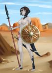  animal_humanoid au_ra bodypaint breasts desert detailed_background digital_media_(artwork) female final_fantasy final_fantasy_xiv hair horn humanoid looking_at_viewer magnifire mammal nipples nude open_mouth outside sand scales sky solo square_enix tribal video_games warrior weapon 