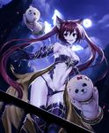  :d animal animal_ears armor ass_visible_through_thighs bangs bikini_armor black_footwear black_gloves boots bow breasts cat_ears cerberus_(shingeki_no_bahamut) choker cleavage cloud cloudy_sky collar commentary_request cowboy_shot fang fangs fujimon full_moon gauntlets gloves groin hair_between_eyes long_hair looking_at_viewer medium_breasts midriff moon navel night night_sky open_mouth outdoors pink_bow red_armor red_eyes red_hair shadowverse shingeki_no_bahamut sky smile solo spiked_collar spikes stomach thigh_boots thighhighs twintails very_long_hair 