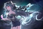  breasts cleavage closed_mouth collarbone garter_straps grey_hair highres jewelry large_breasts long_hair looking_away necklace original pixiv_fantasia pixiv_fantasia_revenge_of_the_darkness qidai red_eyes solo 