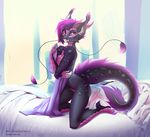  2017 anthro ca detailed_background digital_media_(artwork) dragon female hair hybrid nude purple_eyes purple_hair purple_nose sabertooth_(disambiguation) smile solo sorafoxyteils 