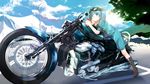  blue_eyes blue_hair blue_shorts blue_sky boots brown_footwear can cloud cloudy_sky concrete day goggles goggles_on_head ground_vehicle highres holding holding_can kawashiro_nitori looking_at_viewer lying motor_vehicle motorcycle on_stomach outdoors sakusyo short_sleeves shorts sky solo summer touhou two_side_up wallpaper 