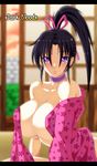  10s 1girl blush breasts cleavage highres huge_breasts japanese_clothes kousaka_shigure looking_at_viewer no_bra ponytail purple_eyes purple_hair shijou_saikyou_no_deshi_ken&#039;ichi 
