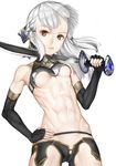  abs braid breasts fate/grand_order fate_(series) fingerless_gloves gloves highres muscle muscular_female nyatabe penthesilea_(fate/grand_order) small_breasts sword underboob weapon white_hair 