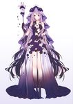 absurdres bad_id bad_pixiv_id black_gloves breasts cleavage collarbone dress eyebrows_visible_through_hair full_body gloves highres long_hair medium_breasts miyuki_(miyuki0529) parted_lips pixiv_fantasia pixiv_fantasia_revenge_of_the_darkness purple_hair red_eyes shiny shiny_clothes simple_background slit_pupils solo standing veil very_long_hair white_background 
