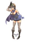  bare_shoulders belt blue_eyes blush boots breasts brown_hair cape circlet dragon_quest dragon_quest_iii elbow_gloves gloves large_breasts roto shindou_l short_hair solo thighhighs 