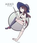  1girl akko_kagari breasts brown_hair cufflinks gloves ktdraws little_witch_academia looking_at_viewer pubic_hair purple_eyes pussy wand witch_hat 