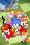  5boys anger_vein angry antoine_d'coolette archie_comics bunnie_rabbot commentary cyborg dr._eggman facial_hair from_above furry gloves hat multiple_boys multiple_girls mustache rotor_the_walrus sally_acorn shoes smile sneakers sonic sonic_the_hedgehog sword tails_(sonic) tongue tongue_out tyson_hesse weapon wreckage wrench 