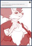  anthro ask_blog breasts delphox english_text featureless_breasts female iriedono monochrome nintendo pok&eacute;mon sketch solo text tumblr video_games 