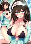  :o areola_slip areolae bikini black_bikini black_hair blue_eyes blush breasts commentary_request covered_nipples hairband heart highres idolmaster idolmaster_cinderella_girls jacket jewel_(the_black_canvas) jewelry large_breasts long_hair necklace one_eye_closed poking sagisawa_fumika smile solo_focus spoken_heart sweat swimsuit swimsuit_under_clothes 