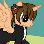  bed_head black_trench_coat brown_eyes brown_hair equine fan_character feathered_wings feathers fur hair horn mammal me my_little_pony profile_picture simple_background tan_fur white_t-shirt winged_unicorn wings 