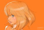  blue_eyes close-up dated face highres kotoyoshi_yumisuke lips orange_(color) orange_background orange_hair original short_hair signature sketch solo 