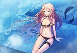  arm_garter bikini black_bikini black_choker blue_eyes breasts choker commentary_request feet_out_of_frame fish garters hair_between_eyes ia_(vocaloid) long_hair looking_at_viewer medium_breasts navel pink_hair reflection sitting sketch smile solo sugi_214 swimsuit thigh_gap very_long_hair vocaloid 