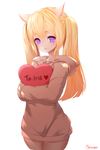  animal_ears artist_name blonde_hair blush closed_mouth eyebrows_visible_through_hair highres hood hood_down hoodie long_hair looking_at_viewer mellozzo original purple_eyes smile solo twintails 