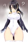  ? arms_at_sides black_hair blonde_hair blush breasts commentary_request covered_navel cowboy_shot emperor_penguin_(kemono_friends) hair_over_one_eye headphones highleg highleg_leotard hood hoodie kemono_friends large_breasts leotard long_hair looking_at_viewer multicolored_hair open_clothes open_hoodie parted_lips solo streaked_hair takaharu thighhighs two-tone_hair white_legwear white_leotard yellow_eyes 