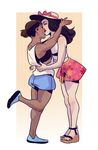  2girls asami_sato couple dark_skin eyes_closed female happy interracial kiss korra multiple_girls mutual_yuri nickelodeon smile standing summer_clothes tagme the_legend_of_korra yuri 