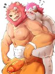  2016 anthro booboo34 cum cum_on_penis erection feline fur hi_res humanoid_penis lion male male/male mammal muscular muscular_male nude open_mouth pecs penis simple_background tiger white_background zupat 