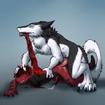  aggrobadger black_fur black_hair black_scales blood blue_eyes claws dismemberment duo erection eyes_closed fur furx_(character) gore hair hard_vore lizard male male/male pinned precum red_hair red_scales reptile saliva scales scalie sergal smile snuff thick_tail toe_claws vore white_fur 