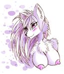  2016 absurd_res anthro areola big_breasts black_nose blush breasts bust_portrait canine chest_tuft eyebrows eyelashes female fox front_view hair hi_res inner_ear_fluff krystal long_hair looking_away mammal naaraskettu nintendo nipples portrait purple_eyes simple_background smile snout solo star_fox tuft video_games 