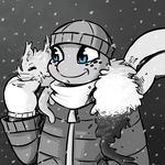  2017 aircraft airplane anthro beanie blue_eyes cat clothed clothing duo feline feral freckles hat inkyfrog jet mammal michelangelo_(tmnt) mittens on_shoulder outside partially_colored petting scarf smile snow snowing teenage_mutant_ninja_turtles whiskers 