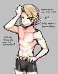  abs blonde_hair english fire_emblem fire_emblem_heroes fire_emblem_if gebyy-terar male_focus marks_(fire_emblem_if) open_mouth red_eyes smile solo swimsuit 