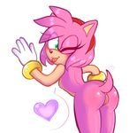  &lt;3 amy_rose anus bent_over big_butt blush bracelet breasts bunonii butt clothing eyelashes female fur gloves green_eyes headband hedgehog hi_res jewelry looking_back mammal mostly_nude one_eye_closed pink_fur presenting presenting_hindquarters pussy side_boob smile solo sonic_(series) tongue tongue_out wink 