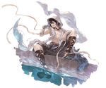  ayer bare_chest black_hair full_body granblue_fantasy hand_wraps looking_at_viewer male_focus male_swimwear minaba_hideo official_art ramune sitting solo swim_trunks swimwear towel towel_on_head transparent_background 