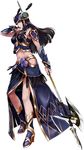  absurdres armor bikini_armor black_hair boots breastplate feathers full_body halberd helmet highres holding holding_weapon hrist_valkyrie long_hair looking_at_viewer navel official_art parted_lips polearm red_eyes shoulder_armor shoulder_pads simple_background solo standing valkyrie_profile valkyrie_profile_anatomia weapon white_background 