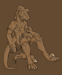  anthro belt bulge chair claws clothing digitigrade dinosaur hat headhands male raptor shirt shorts sitting solo theropod thick_tail uniform walkie-talkie xpsm 