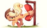  applejack_(mlp) cutie_mark equine eyelashes female feral friendship_is_magic fur grass green_eyes hat hooves mammal my_little_pony ncmares orange_fur simple_background solo white_background 