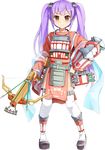  arrow bowgun emerane full_body holding holding_weapon long_hair looking_at_viewer oshiro_project oshiro_project_re purple_hair quiver smile solo taga_(oshiro_project) thighhighs transparent_background twintails very_long_hair weapon white_legwear yellow_eyes 