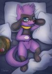  alternate_color anthro bed blush canine digitigrade eyewear flow_the_riolu glasses handpaw hat haychel hi_res high-angle_view looking_at_viewer lying male mammal nintendo on_back on_bed paws pillow pinup pok&eacute;mon pose riolu seductive signature smile solo video_games young 