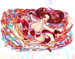  1girl bare_arms bare_legs bare_shoulders breasts brown_eyes brown_hair crash_fever fan fire fire_effect happy ice ice_effect king_of_fighters looking_at_viewer nipples photoshop ponytail red_clothes red_panties revealing_clothes sakura_effect shiranui_mai wink 