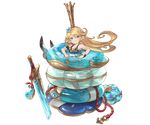  bare_shoulders blonde_hair blue_eyes boots charlotta_fenia collarbone crown granblue_fantasy hair_ornament harvin innertube long_hair looking_at_viewer minaba_hideo official_art pointy_ears see-through skirt solo starfish_hair_ornament sword transparent_background weapon 