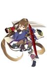  bottle brown_hair full_body hair_ornament holding holding_weapon knife long_hair official_art orange_eyes oshiro_project oshiro_project_re pantyhose ponytail sama solo transparent_background very_long_hair water_bottle weapon yoita_(oshiro_project) 