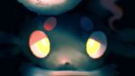  absurdres animal_focus blurry bright_pupils chromatic_aberration commentary dark glowing glowing_eyes half-closed_eyes higa-tsubasa highres hisuian_zorua looking_at_viewer no_humans pokemon pokemon_(creature) solo white_pupils yellow_eyes 