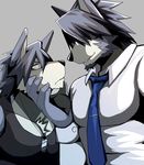  bearlovestiger13_(artist) canine chin clothing dog father husky male mammal mitsuhisa_aotsuki morenatsu necktie parent shocked smile son suggestive suit 