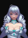  aojiao_pinru benghuai_xueyuan blue_eyes blush breasts character_request cleavage closed_mouth collarbone detached_collar expressionless highres honkai_impact large_breasts long_hair looking_at_viewer silver_hair solo twintails upper_body 
