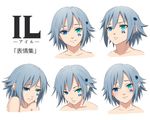  &gt;:( aqua_eyes blue_eyes blue_hair blush character_name closed_mouth commentary_request embarrassed expressions facial_tattoo frown hair_ornament hairclip heterochromia il_(sugi_214) looking_at_viewer looking_away looking_down looking_to_the_side multiple_views nude original parted_lips partially_translated portrait sad short_hair smile sugi_214 tattoo tears translation_request v-shaped_eyebrows 