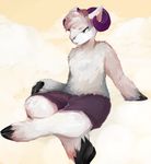  abstract_background caprine clothing cloven_hooves fawnsdraws fur hair hooves male mammal pants short_hair white_fur 