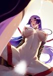  1girl bad_revision blush bracer breasts censored downscaled_revision fate/grand_order fate_(series) heart heart-shaped_pupils hetero highres lactation large_breasts long_hair looking_at_viewer md5_mismatch minamoto_no_raikou_(fate/grand_order) navel nipples open_mouth penis pov purple_eyes purple_hair reroi rope saliva sex spread_legs sweat symbol-shaped_pupils tears teeth tongue tongue_out vaginal 
